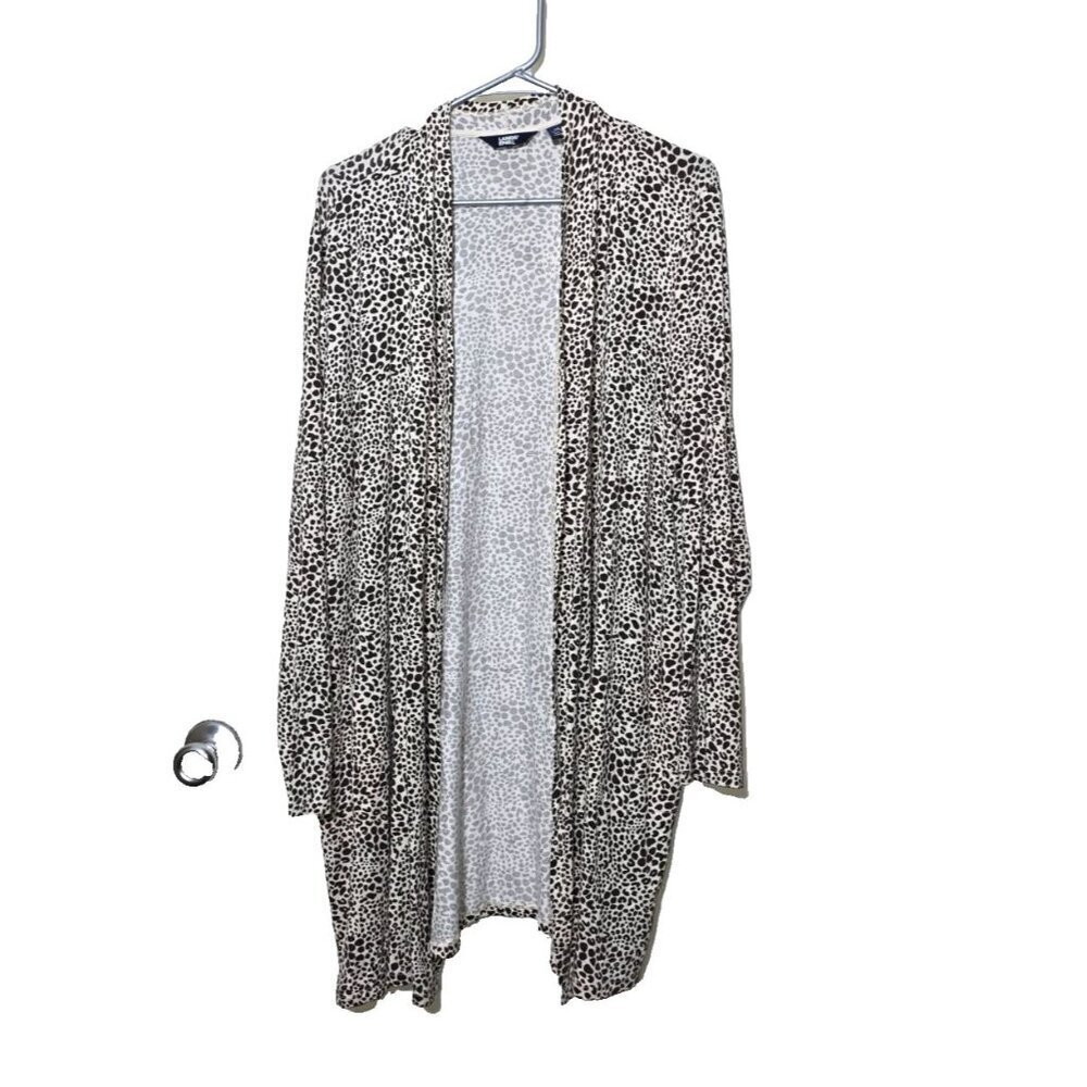 Lands End Open Cardigan 1X 16W-18W Animal Print Stretch Comfort Stretch Pockets